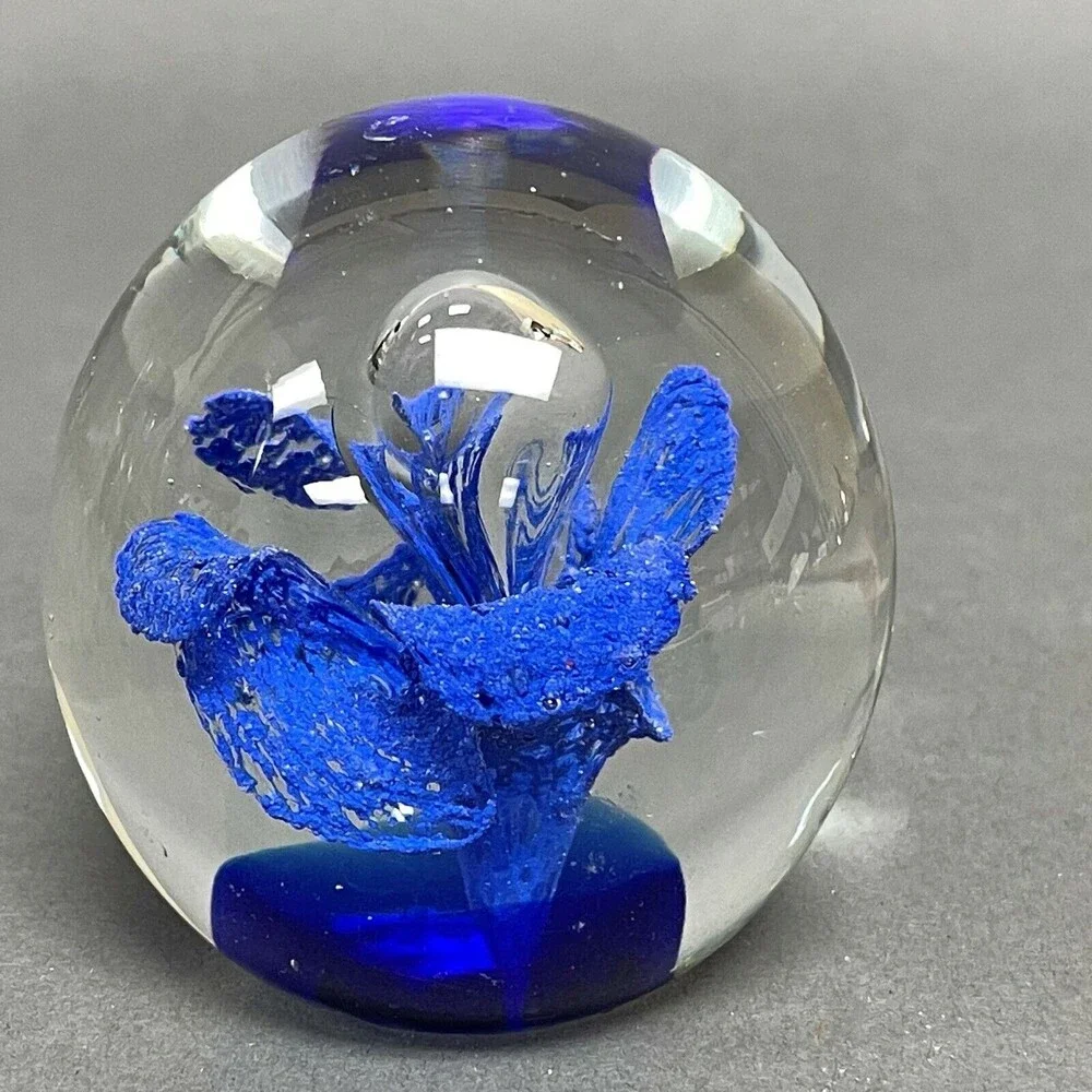 Pier 1 Imports Clear Blue Glass Paperweight Paper Holder 2 5/8